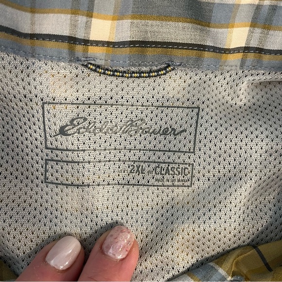 Eddie Bauer tan gray plaid button down long sleeve shirt size 2XL - Picture 2 of 6